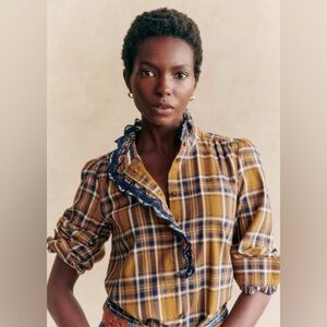 Plaid Ruffle Trim Women's Top